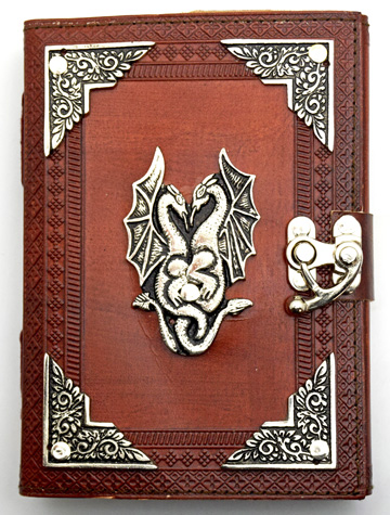 Double Dragon Leather Embossed Journal with Metal Dragon and Corners